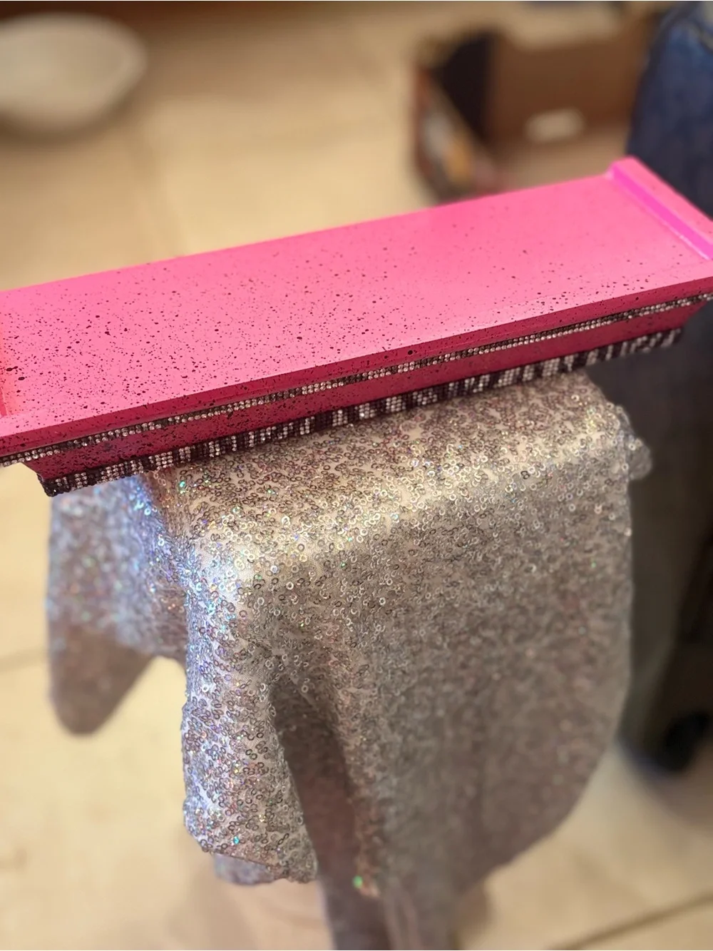 Hot Pink & black splash floating wall shelf with Zebra print rhinestone accents